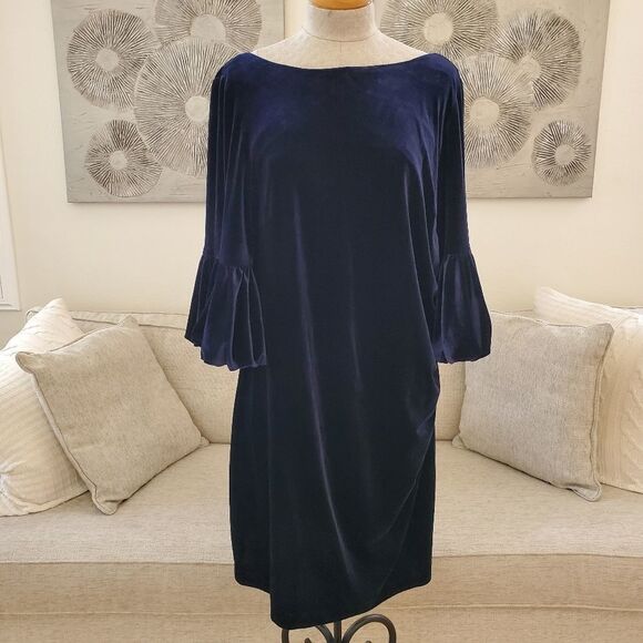 Eliza J Bubble Sleeve Velvet Sheath Dress size 16W in Navy - NEW - Picture 5 of 13